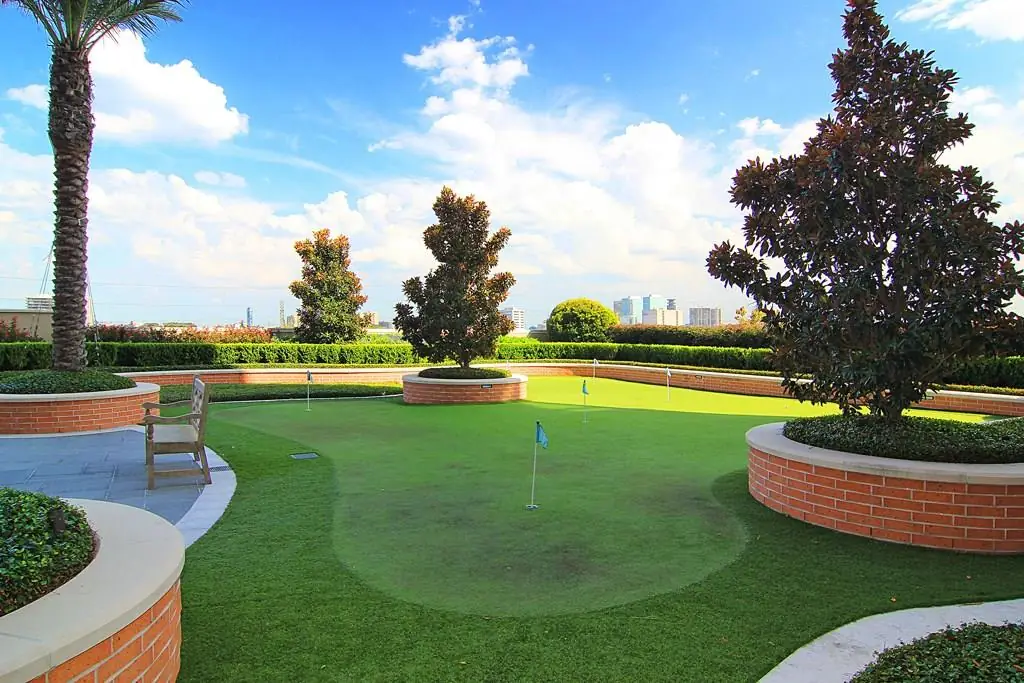 Highland Tower rooftop putting green with Houston skyline views